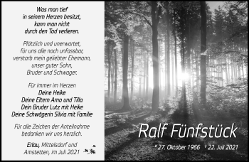Traueranzeige von Ralf Fünfstück von Südthüringer Presse
