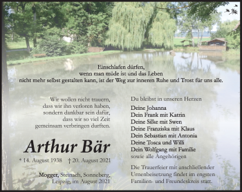 Traueranzeige von Arthur Bär von Südthüringer Presse