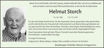 Traueranzeige von Helmut Storch von Südthüringer Presse