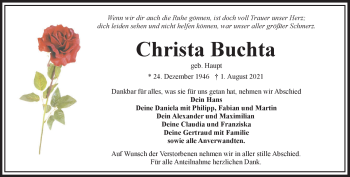 Traueranzeige von Christa Buchta von Frankenpost