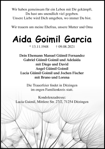 Traueranzeige von Adia Goimil Garcia von Frankenpost