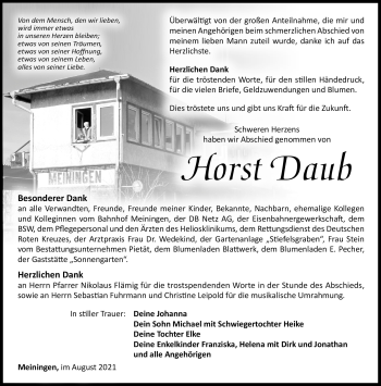 Traueranzeige von Horst Daub von Südthüringer Presse