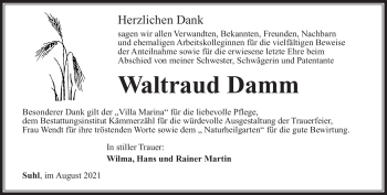 Traueranzeige von Waltraud Damm von Südthüringer Presse