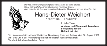 Traueranzeige von Hans-Dieter Weichert von Frankenpost