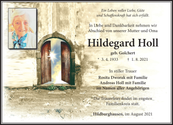 Traueranzeige von Hildegard Holl von Südthüringer Presse