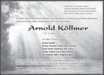 Traueranzeige von Arnold Köllmer von Südthüringer Presse