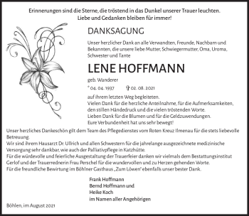 Traueranzeige von Lene Hoffmann von Südthüringer Presse