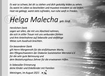Traueranzeige von Helga Malecha von Südthüringer Presse
