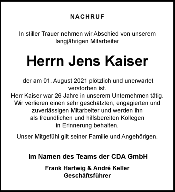 Traueranzeige von Jens Kaiser von Südthüringer Presse