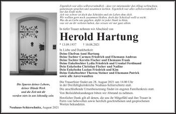Traueranzeige von Herold Hartung von Südthüringer Presse