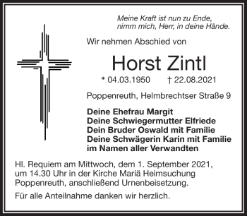 Traueranzeige von Horst Zintl von Frankenpost