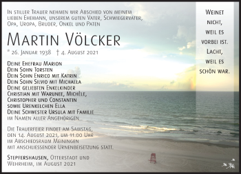 Traueranzeige von Martin Völker von Südthüringer Presse