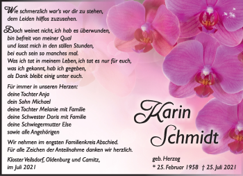 Traueranzeige von Karin Schmidt von Südthüringer Presse