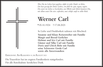 Traueranzeige von Werner Carl von Neue Presse Coburg