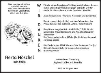 Traueranzeige von Herta Nöschel von Südthüringer Presse