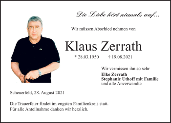 Traueranzeige von Klaus Zerrath von Neue Presse Coburg