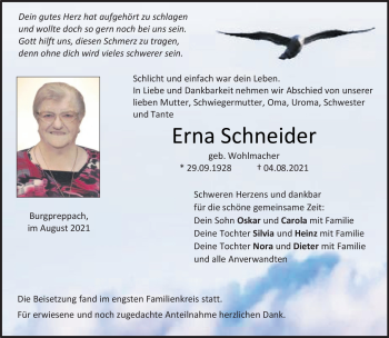 Traueranzeige von Erna Schneider von Neue Presse Coburg