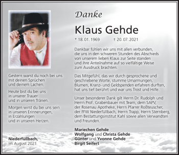 Traueranzeige von Klaus Gehde von Neue Presse Coburg