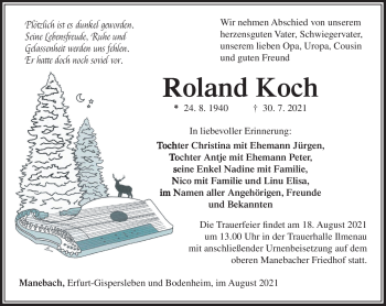 Traueranzeige von Roland Koch von Südthüringer Presse