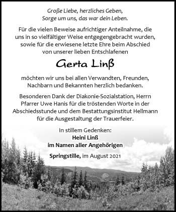 Traueranzeige von Gerta Linß von Südthüringer Presse
