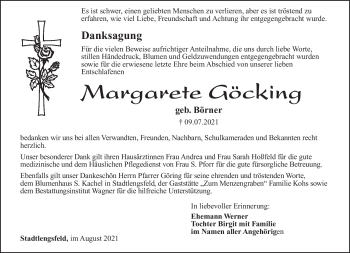 Traueranzeige von Margarete Göcking von Südthüringer Presse