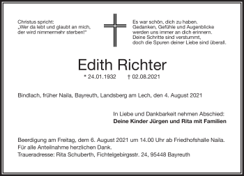 Traueranzeige von Edith Richter von Frankenpost
