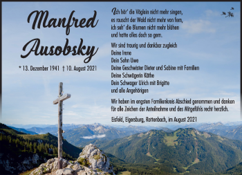 Traueranzeige von Manfred Ausobsky von Südthüringer Presse