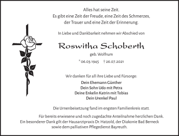 Traueranzeige von Roswitha Schobert von Frankenpost