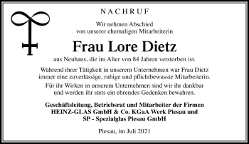 Traueranzeige von Lore Dietz von Südthüringer Presse