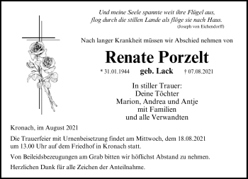 Traueranzeige von Renate Portzelt von Neue Presse Coburg