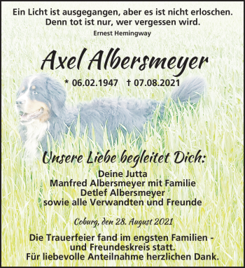 Traueranzeige von Axel Albersmeyer von Neue Presse Coburg