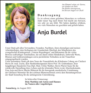 Traueranzeige von Anja Burdel von Südthüringer Presse