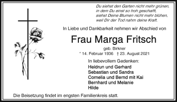 Traueranzeige von Marga Fritsch von Frankenpost
