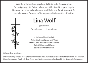 Traueranzeige von Lina Wolf von Neue Presse Coburg