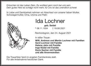 Traueranzeige von Ida Lochner von Frankenpost