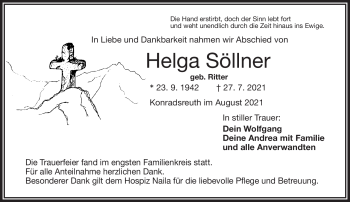 Traueranzeige von Helga Söllner von Frankenpost