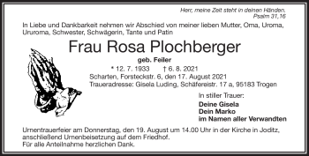 Traueranzeige von Rosa Plochberger von Frankenpost