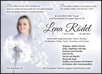 Traueranzeige von Lena Rödel von Frankenpost