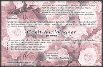 Traueranzeige von Elfriede Wagner von Südthüringer Presse