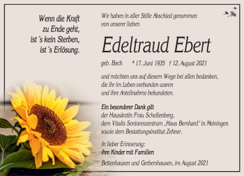 Traueranzeige von Edeltraud Ebert von Südthüringer Presse