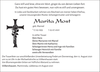 Traueranzeige von Martia Most von Südthüringer Presse