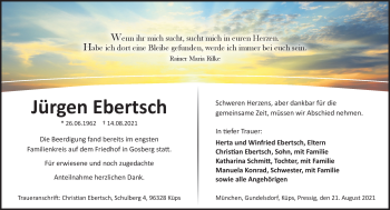 Traueranzeige von Jürgen Ebertsch von Neue Presse Coburg