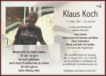 Traueranzeige von Klaus Koch von Südthüringer Presse