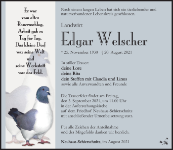 Traueranzeige von Edgar Welscher von Südthüringer Presse