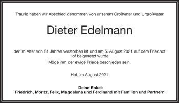Traueranzeige von Dieter Edelmann von Frankenpost