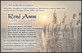 Traueranzeige von René Amm von Südthüringer Presse