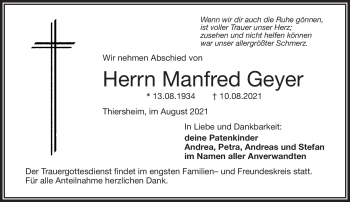 Traueranzeige von Manfred Geyer von Frankenpost