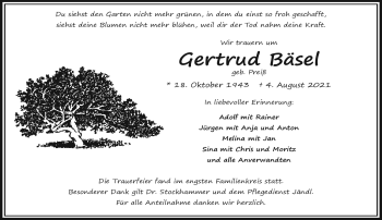 Traueranzeige von Gertrud Bäsel von Frankenpost