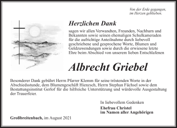 Traueranzeige von Albrecht Griebel von Südthüringer Presse