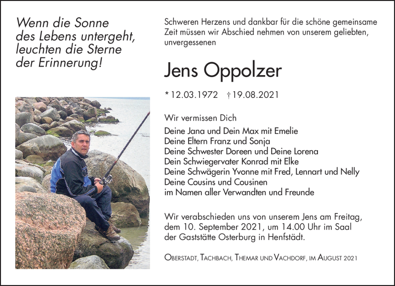  Traueranzeige für Jens Oppolzer vom 28.08.2021 aus Südthüringer Presse